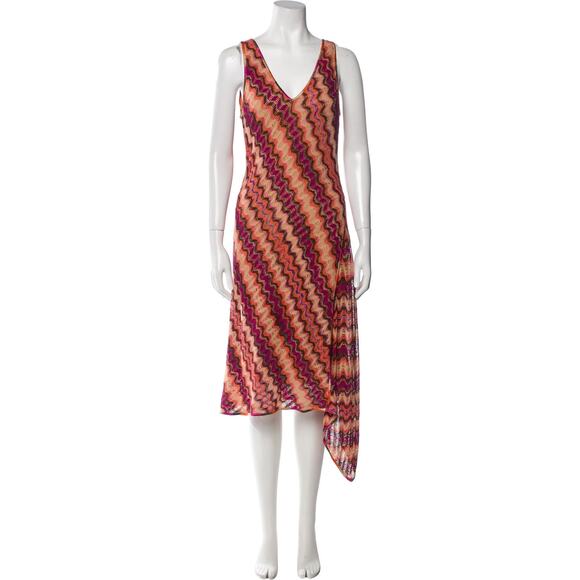 Missoni Vintage Y2K Printed Crochet Midi Dress IT 40 / Small Linen Cotton Blend - Picture 2 of 16
